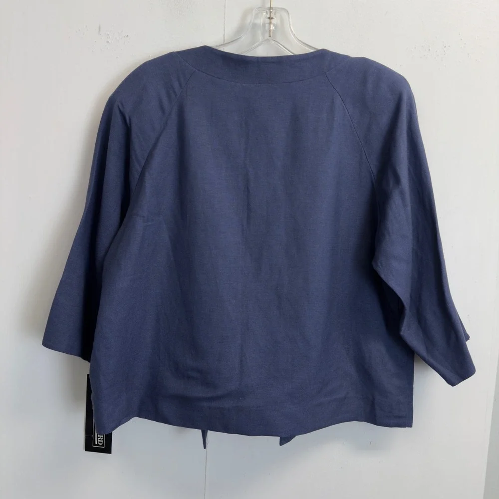 Jessica Howard Womens Blue Linen Blend Button Front Cropped Jacket Size 12 NWT